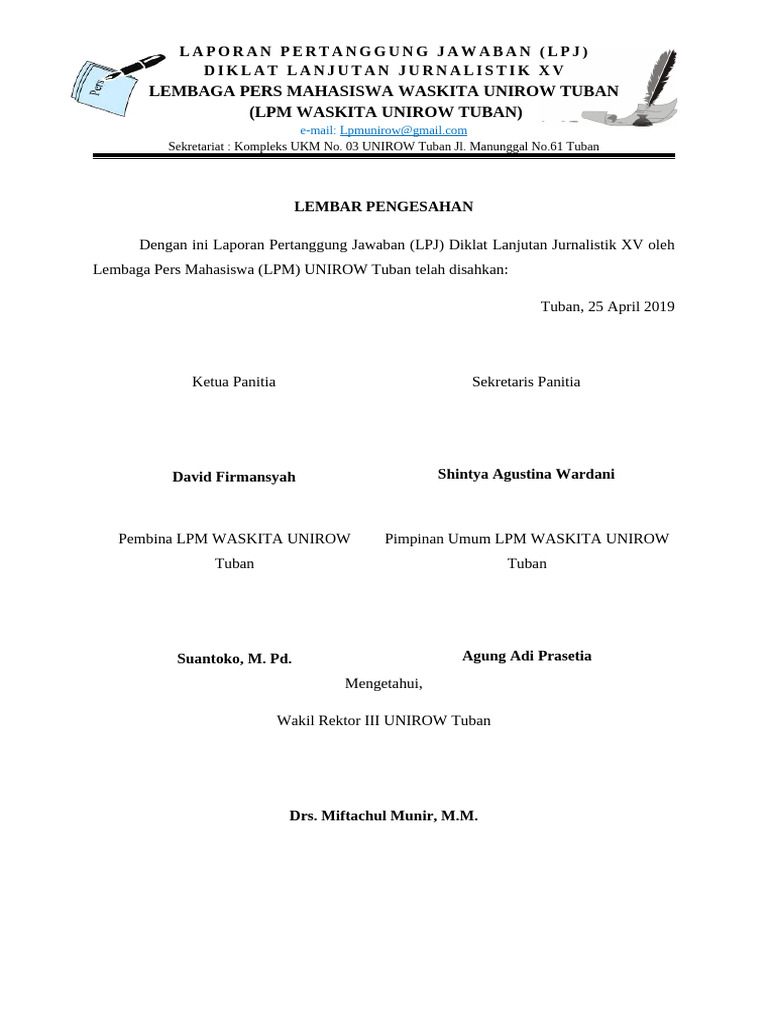 LPJ Diklat Jurnalistik XV LPM Waskita | PDF