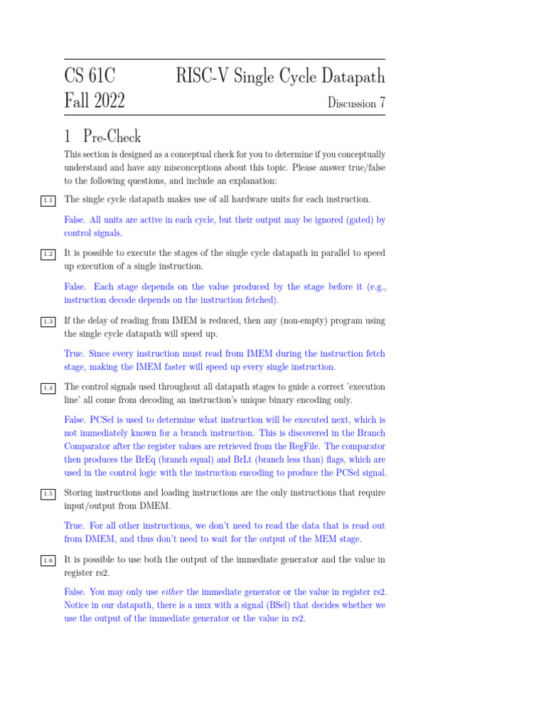 RISC-V Single Cycle Datapath Overview | PDF | Central Processing Unit ...