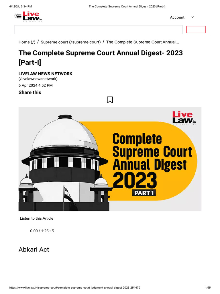 Supreme Court Annual Digest 2023 Part I | PDF | Advocate | Supreme ...
