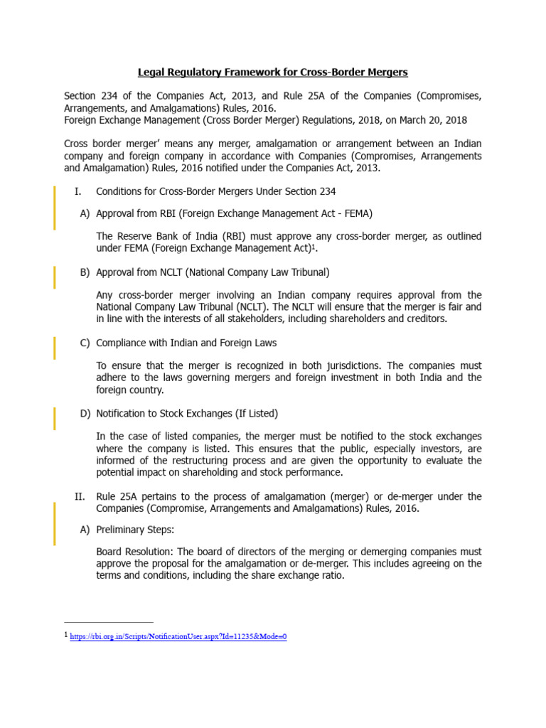 Cross-Border Merger Regulations in India | PDF | Mergers And ...