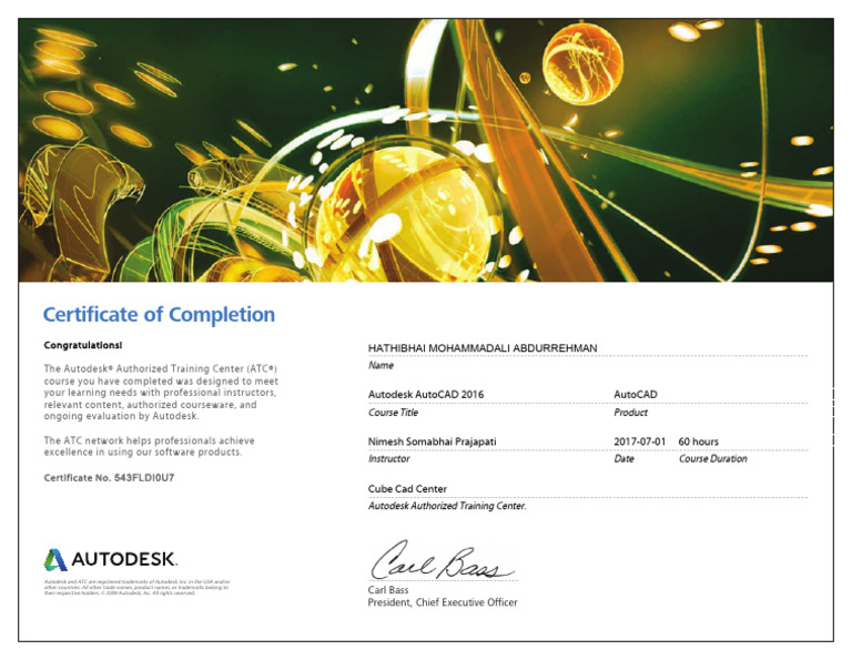 AutoCAD 2016 Completion Certificate | PDF