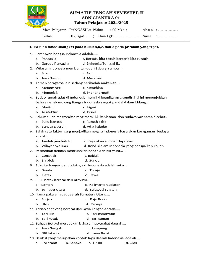 PTS Pancasila KLS 3 Sem 2 2025 | PDF