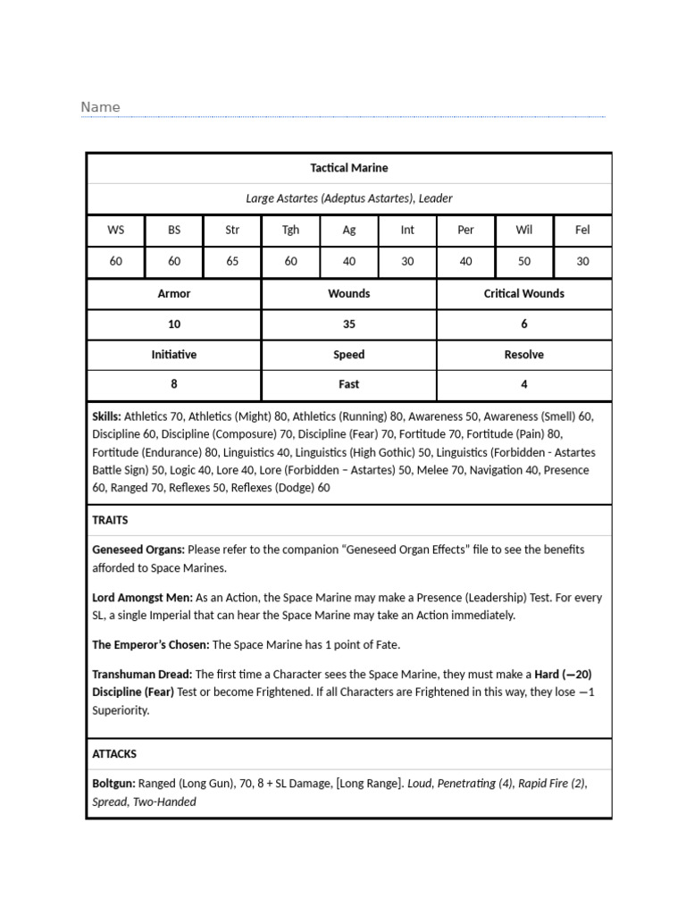 Tactical Marine Profile and Stats | PDF | Military Technology