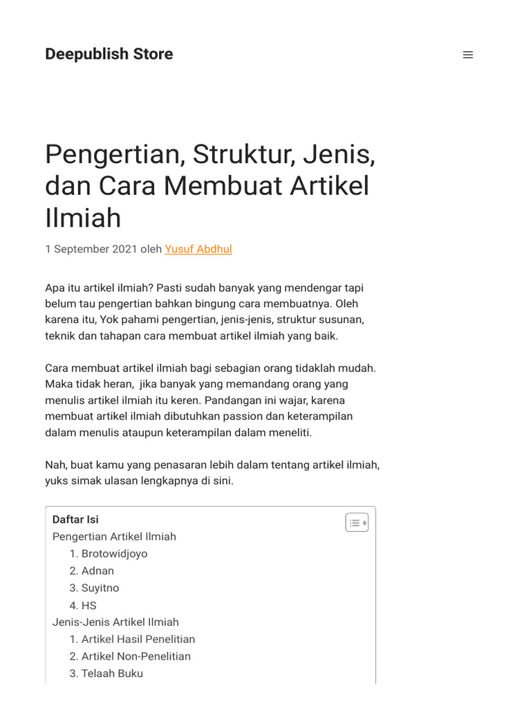 Pengertian, Struktur, Jenis, Dan Cara Membuat Artikel Ilmiah | PDF