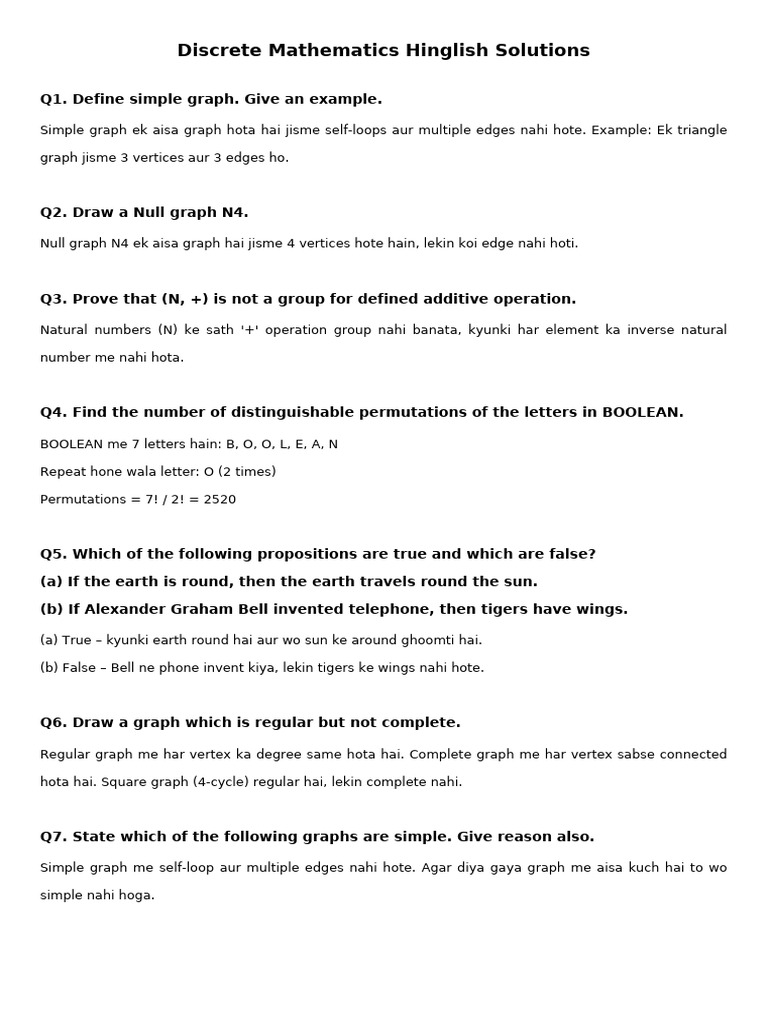 Discrete Math Solutions All Hinglish | PDF | Vertex (Graph Theory ...