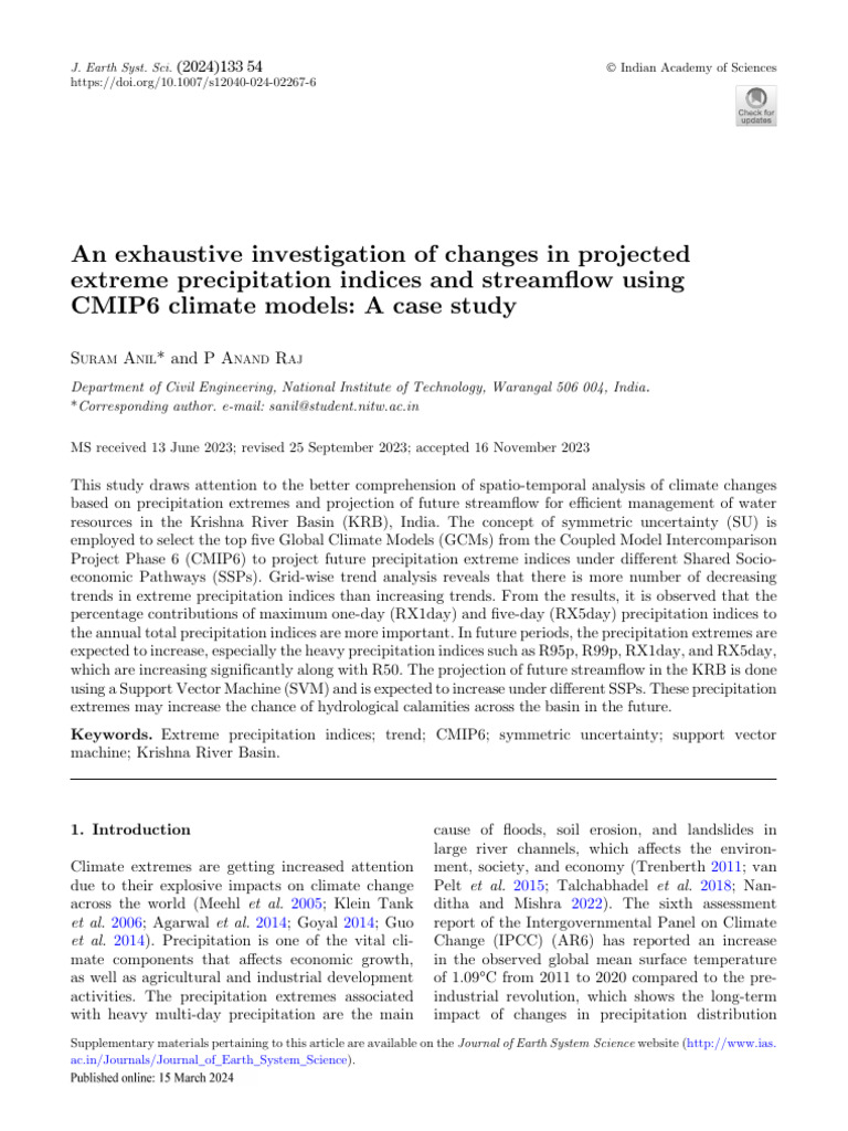 Future Extreme Precipitation in KRB | PDF | General Circulation Model ...