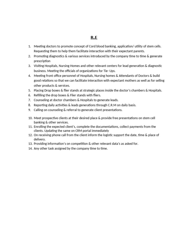 Job profiles R.E | PDF