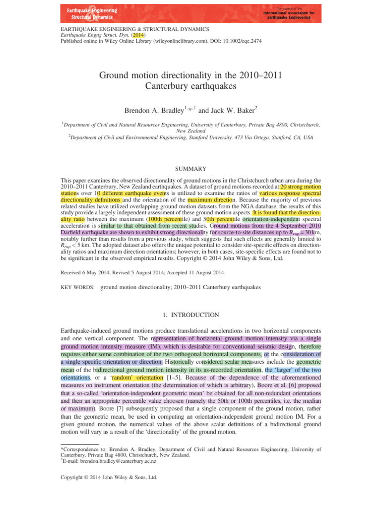 Ground Motion Directionality in Canterbury Earthquakes | PDF ...