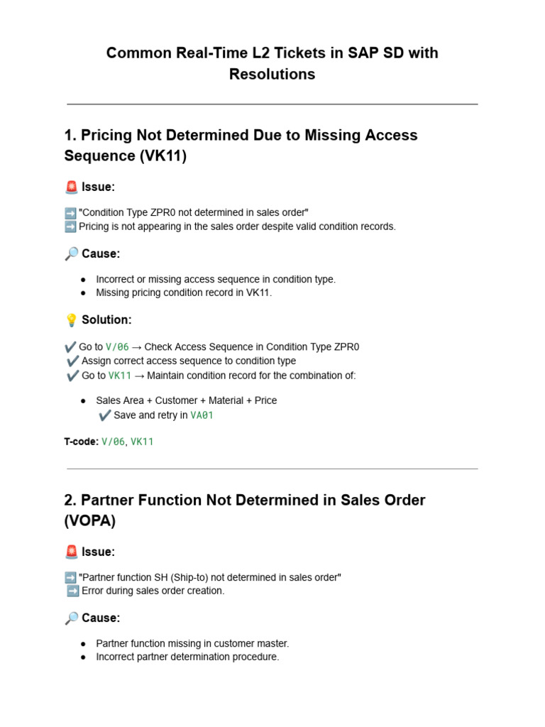 Common L2 SAP SD Ticket Resolutions | PDF | Computing | Information ...