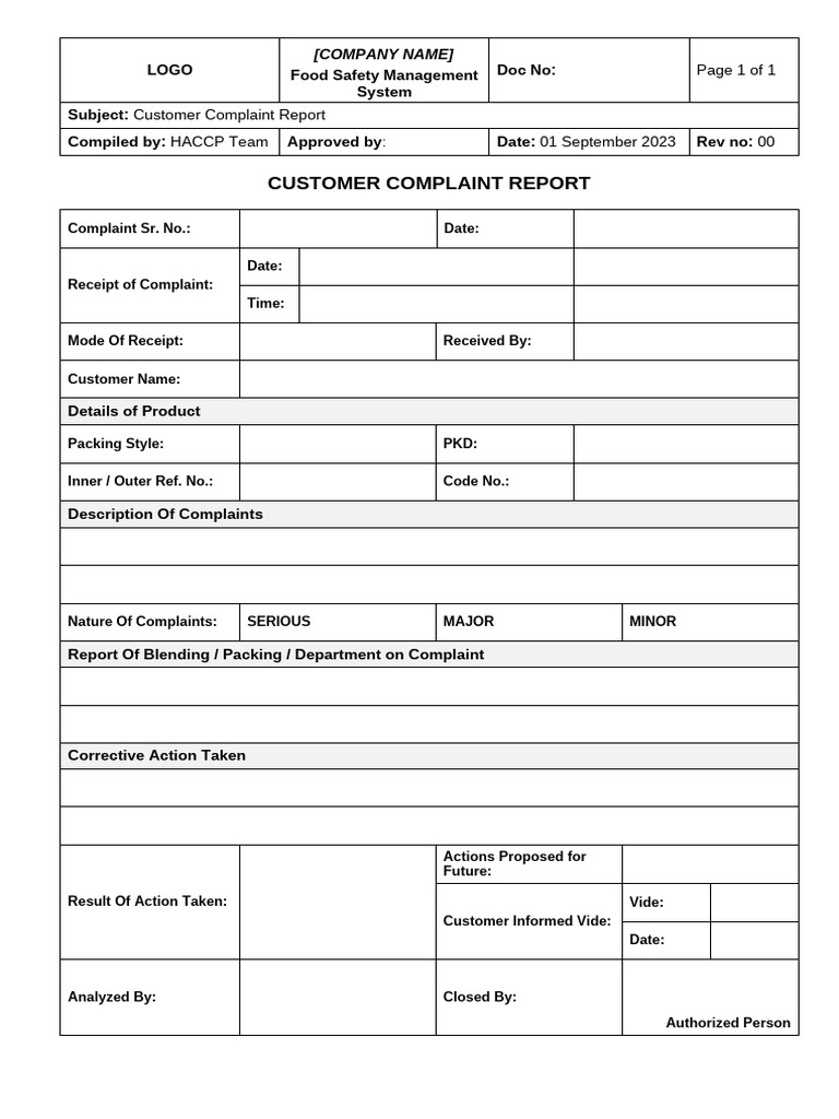 Customer Complaint Report Template | PDF