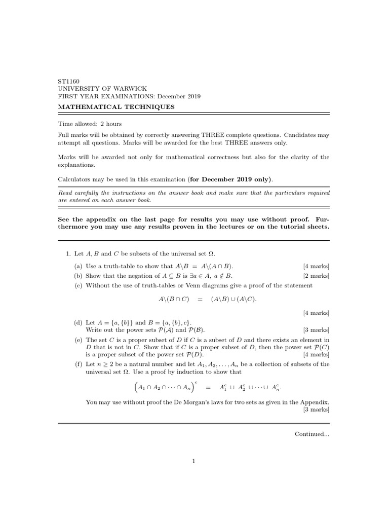 Mathematical Techniques Exam Solutions | PDF | Function (Mathematics ...