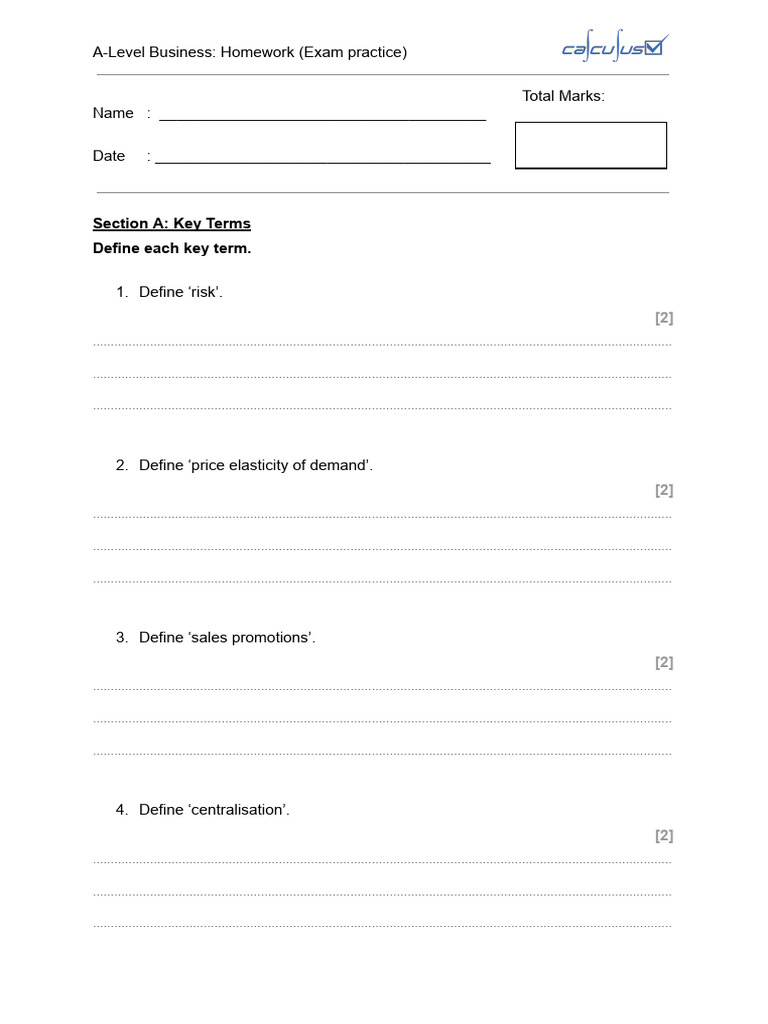 A-Level Business Homework Guide | PDF | Economics | Marketing