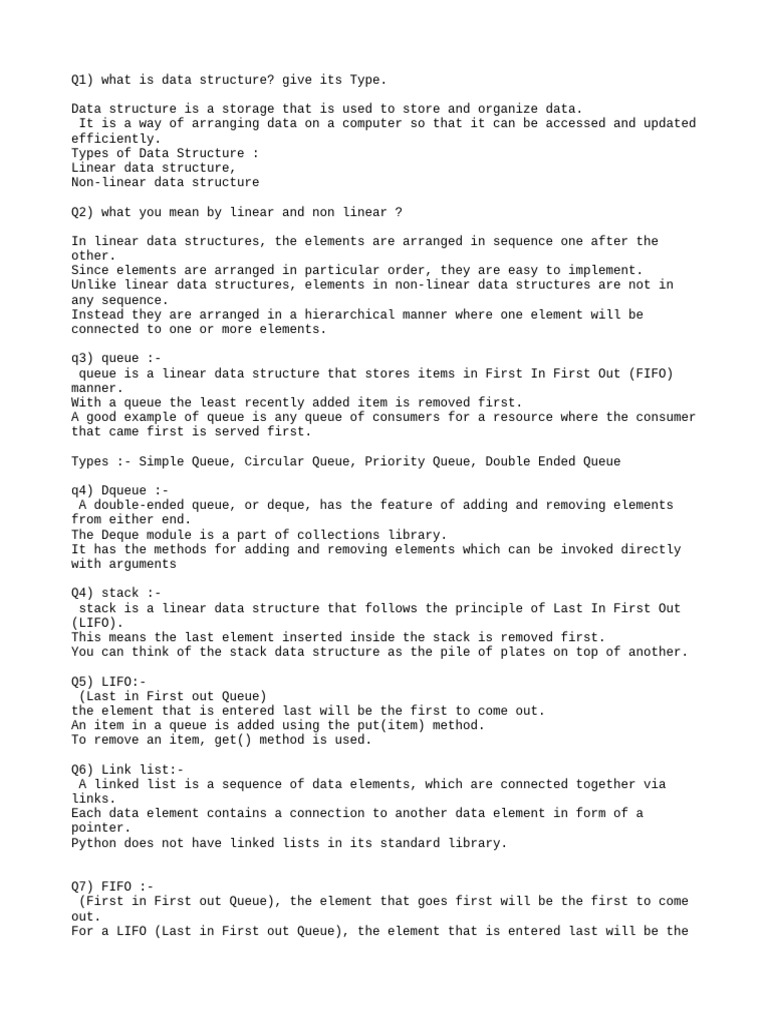 DATA_STRUCT_VIVA_CHEAT_SHEET | PDF | Queue (Abstract Data Type) | Data ...
