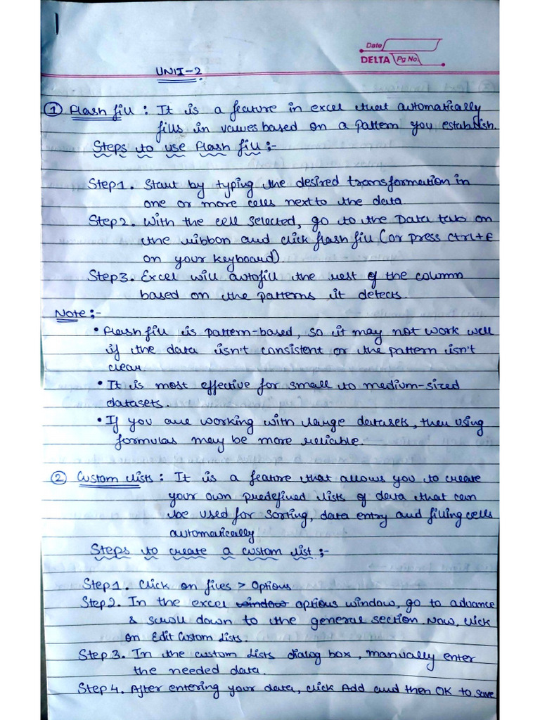 Excel Unit 2 Notes | PDF