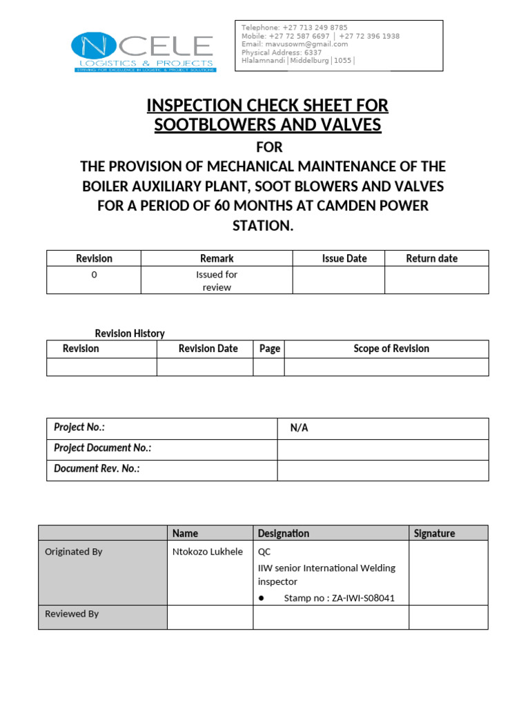 1.4 Inspection Check Sheet For Sootblowers and Valves | PDF | Valve ...
