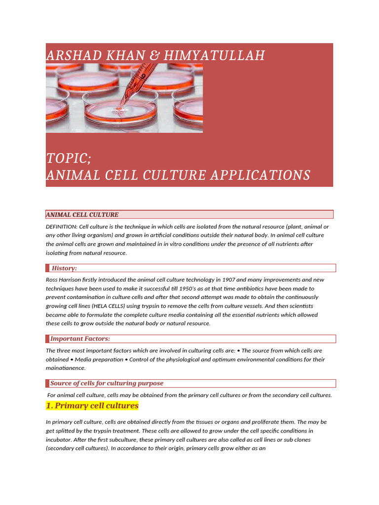 Animal Cell Culture Techniques Overview | PDF | Cell Culture | Virus