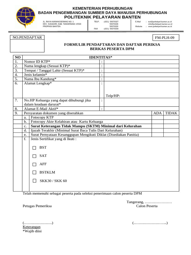 Formulir Pendaftaran Dpm Baru Pdf