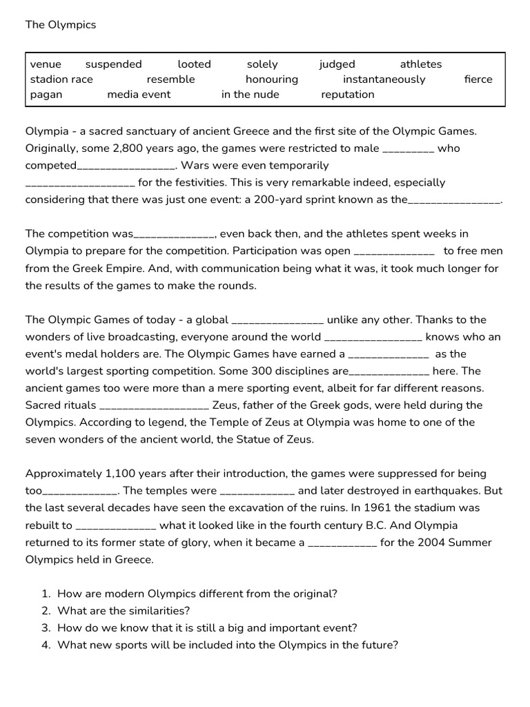 Evolution of the Olympic Games | PDF