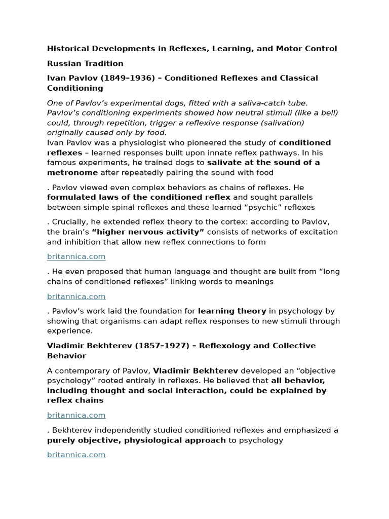 Historical Developments in Reflexes | PDF | Classical Conditioning
