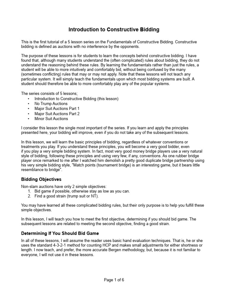 Fundamentals of Constructive Bidding | PDF | Contract Bridge | Card Games