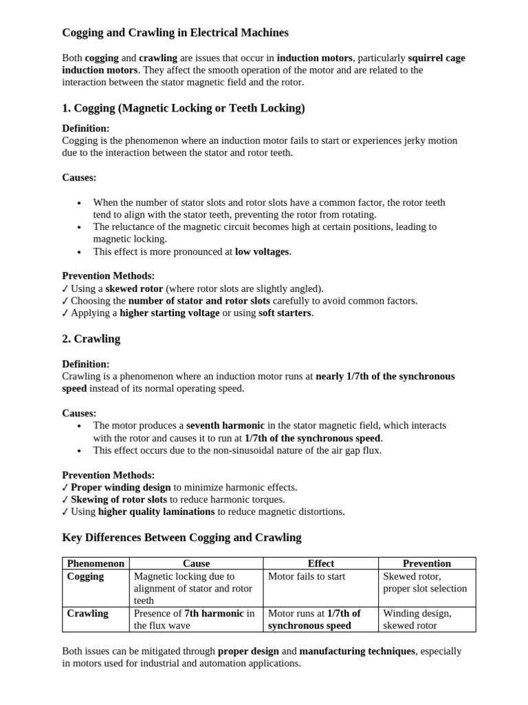 Cogging and Crawling in Induction Motors | PDF | Electric Motor ...