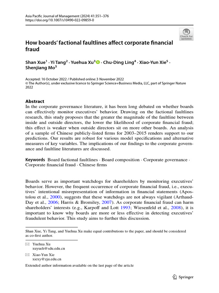 Factional Faultlines and Financial Fraud | PDF | Errors And Residuals ...