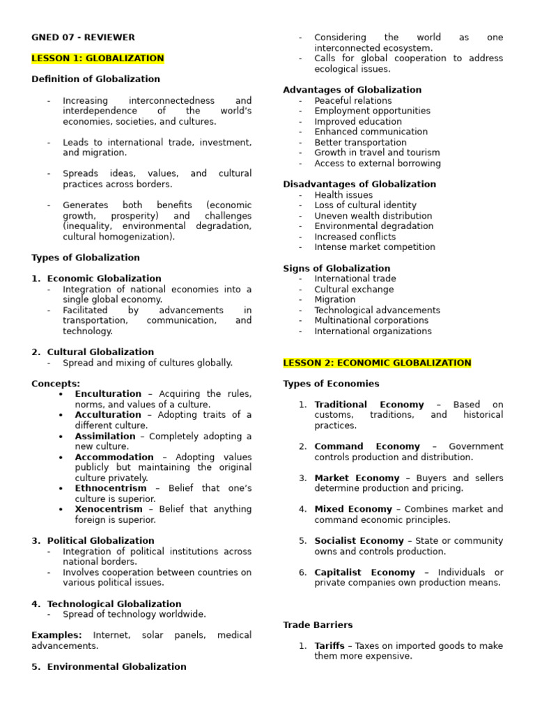 Understanding Globalization: Key Concepts | PDF | Globalization | Trade