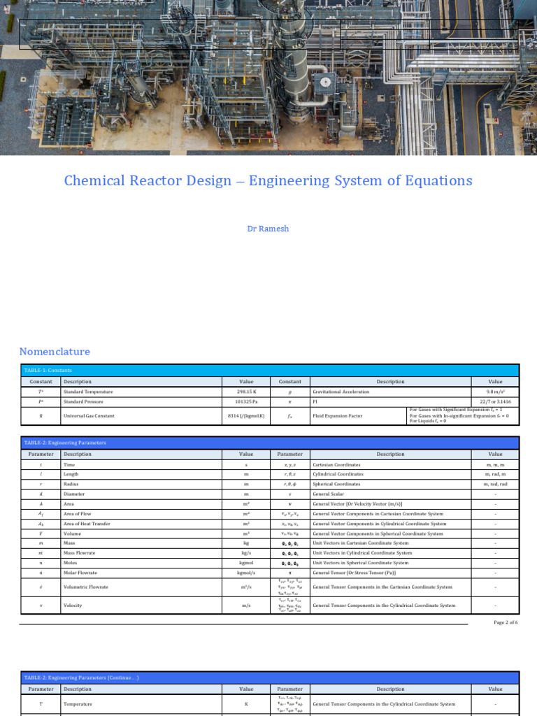 Chemical Reactor Design Equations Guide | PDF | Reaction Rate ...