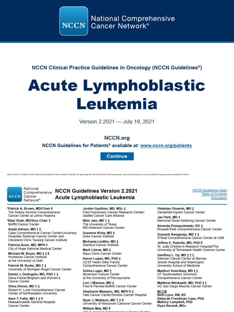 Acute Lymphoblastic Leukemia: NCCN Clinical Practice Guidelines in ...