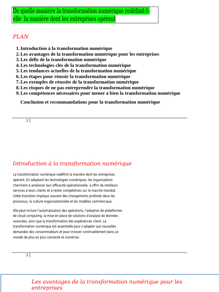 Transformation numérique : enjeux et bénéfices | PDF | Intelligence ...