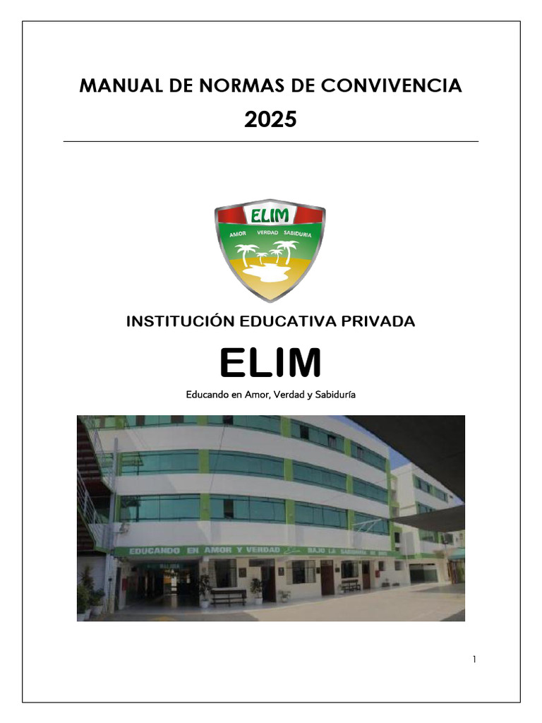 Manual de Convivencia ELIM 2025 | PDF | Escuelas | Maestros