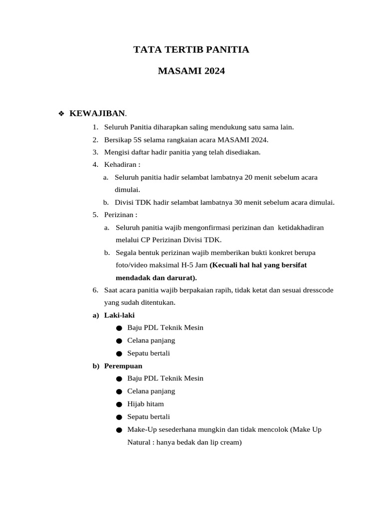 Tatib Panitia Acara Masami 2024 | PDF