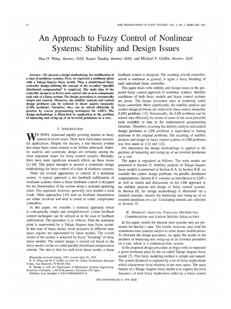 An Approach To Fuzzy Controlof Nonlinear System Stability and Design ...