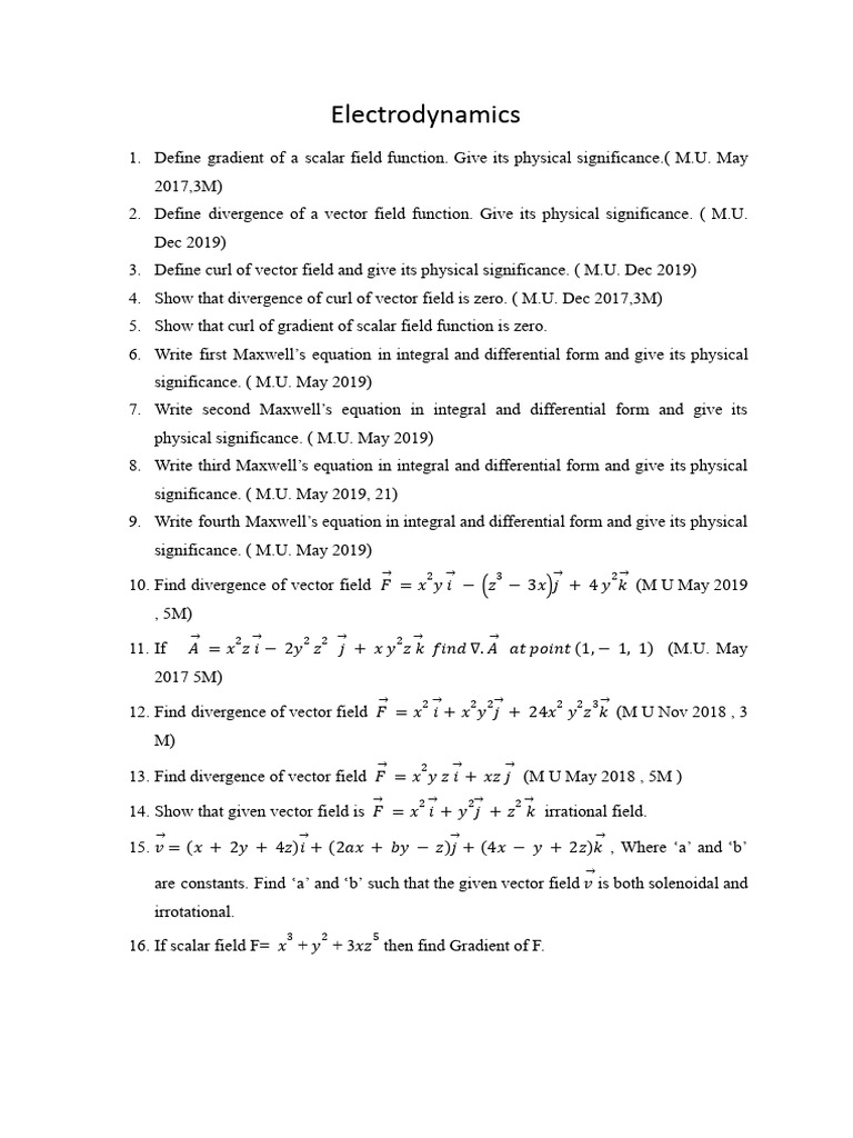 Electrodynamics Questions RRN | PDF