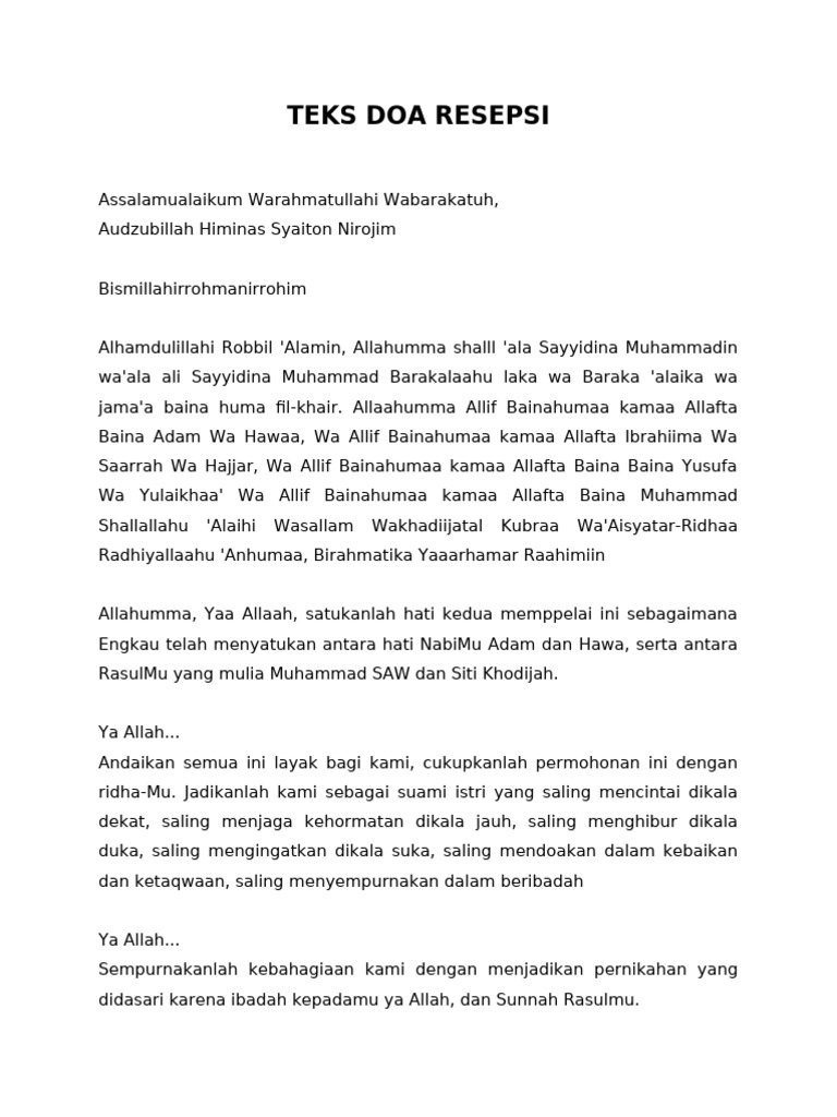 Teks Doa Resepsi | PDF