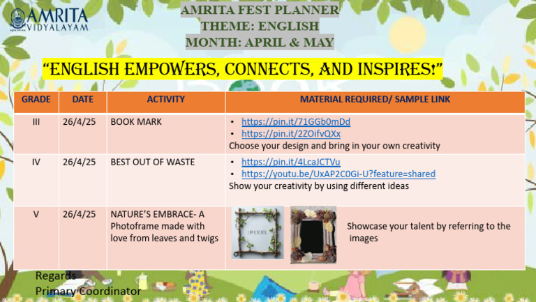 Amrita Fest Planner: April Activities | PDF