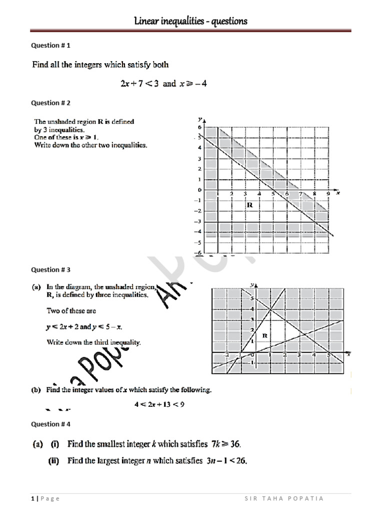 Linear Inequalities Practice Questions | PDF
