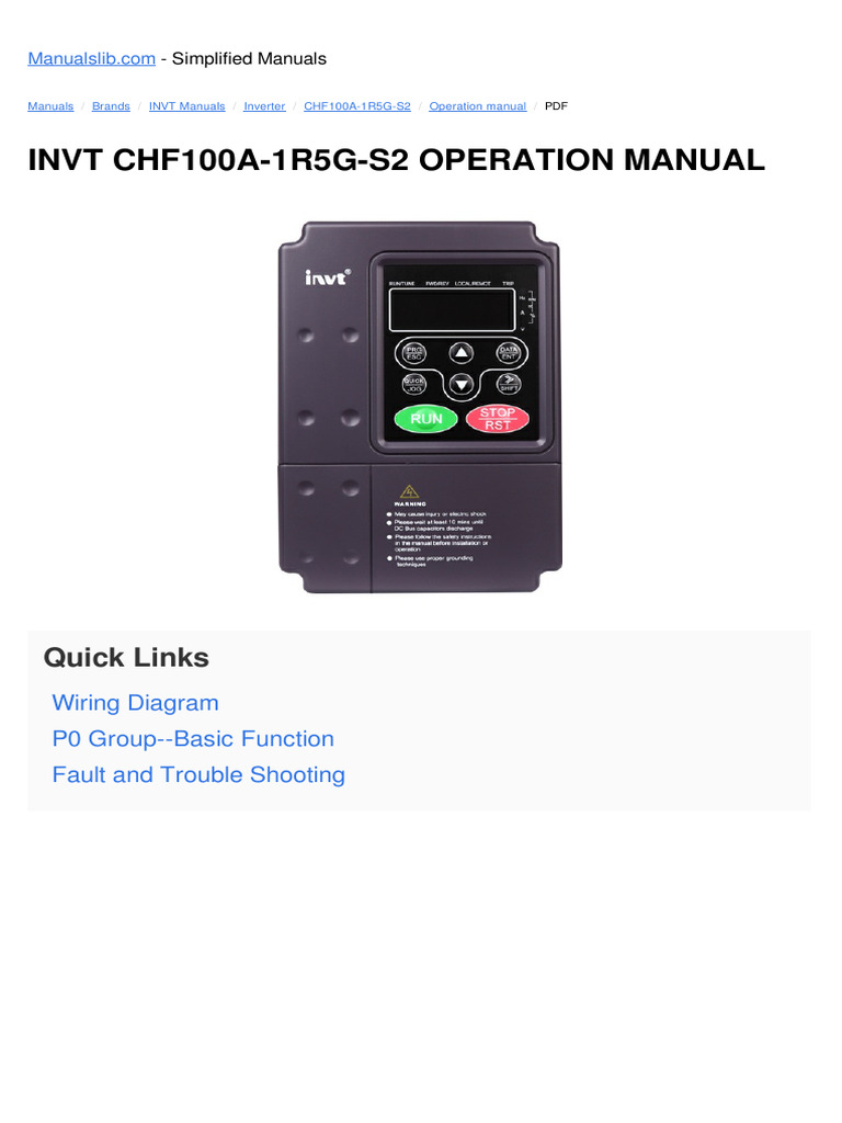 INVT CHF100A-1R5G-S2 Manual Guide | PDF | Power Inverter | Power Supply