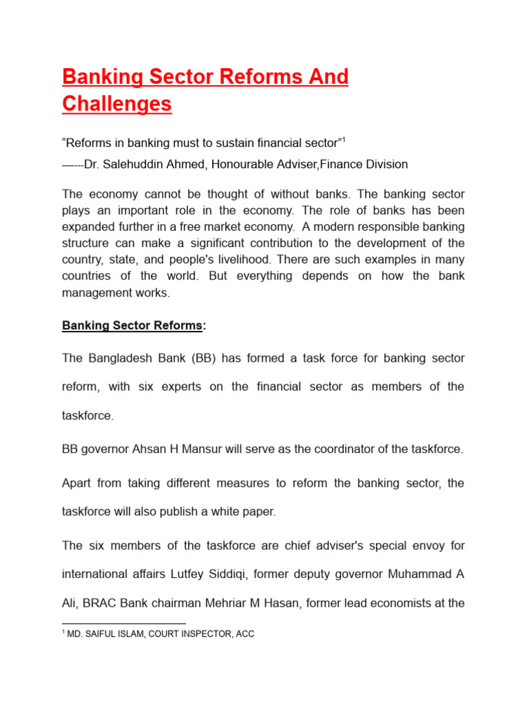 Banking Sector Reforms in Bangladesh | PDF | Banks | Economies