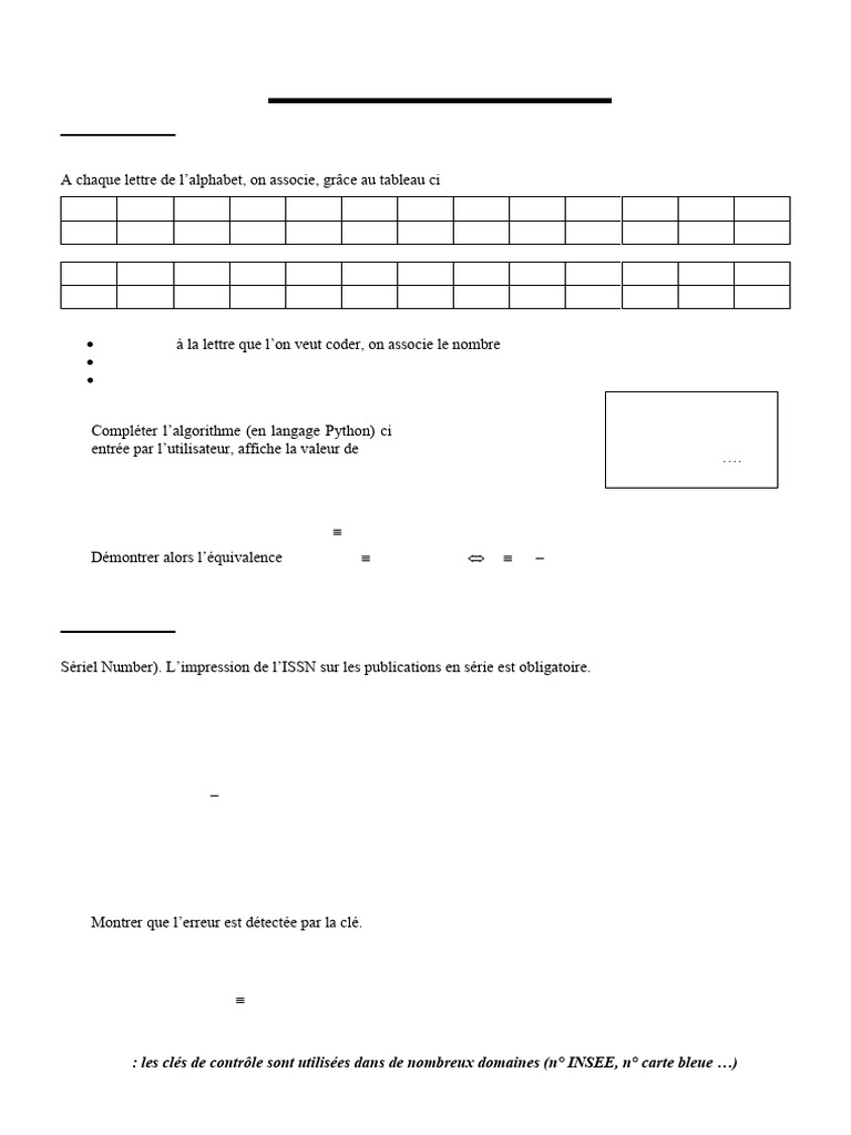 Exercice de codage et ISSN en maths | PDF | Programmation informatique ...