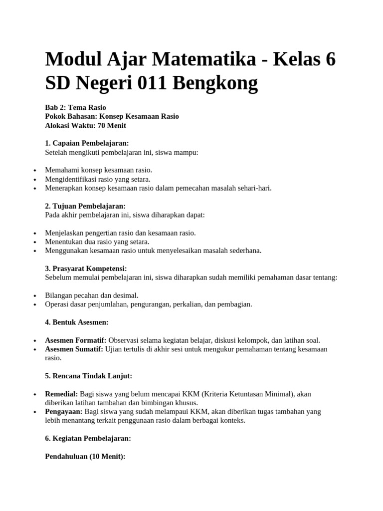 Konsep Kesamaan Rasio Kelas 6 SD | PDF