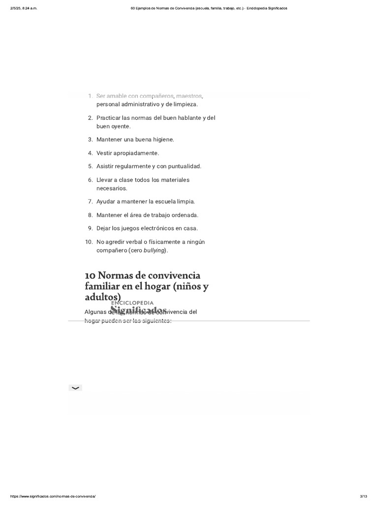 10 Normas de Convivencia en El Hogar | PDF