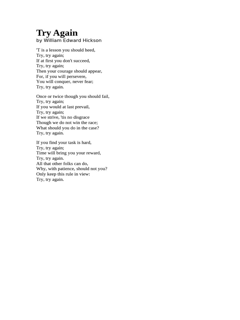 Try Again: A Poem by W.E. Hickson | PDF