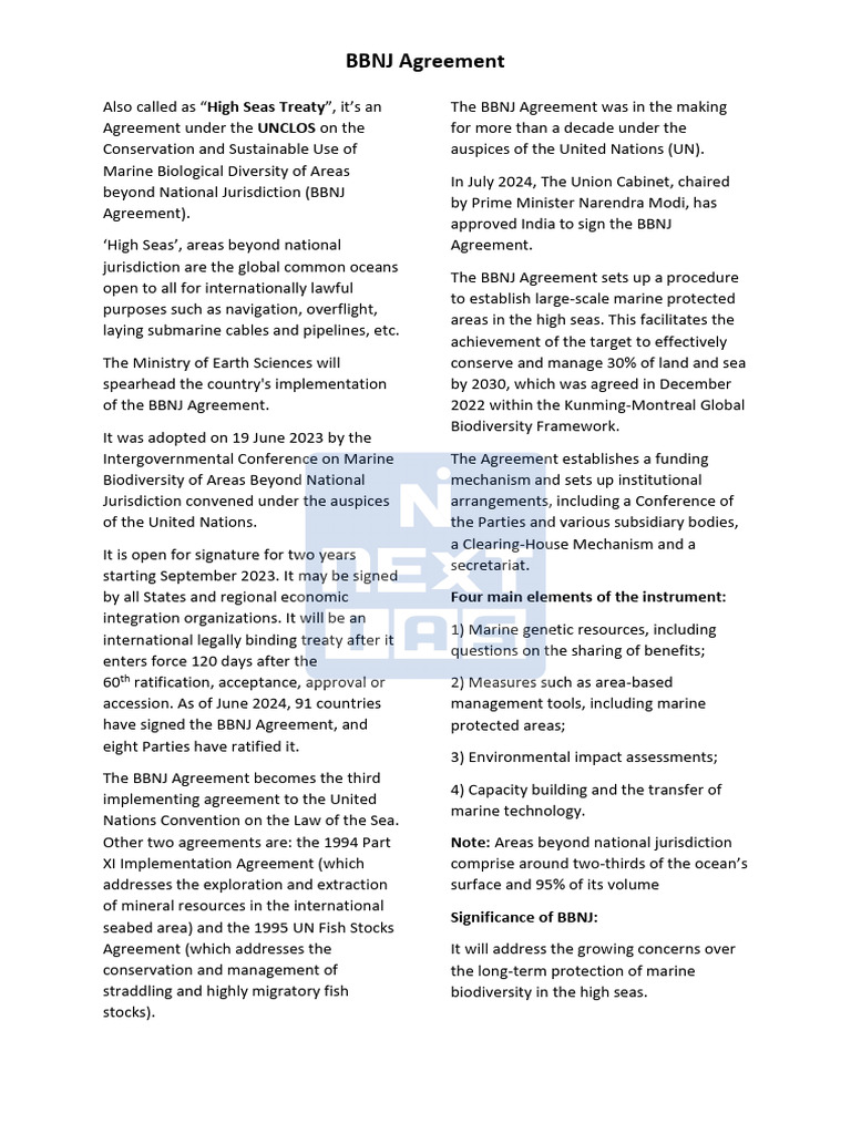 BBNJ Agreement: Also Called As 