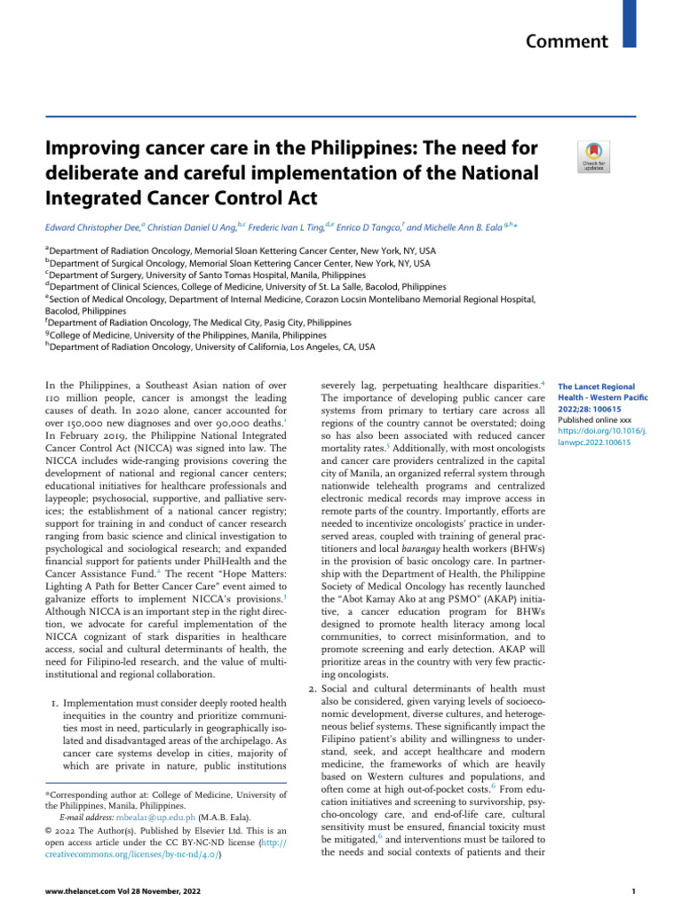 2022 Improving Cancer Care in The Philippines | PDF | Oncology | Cancer