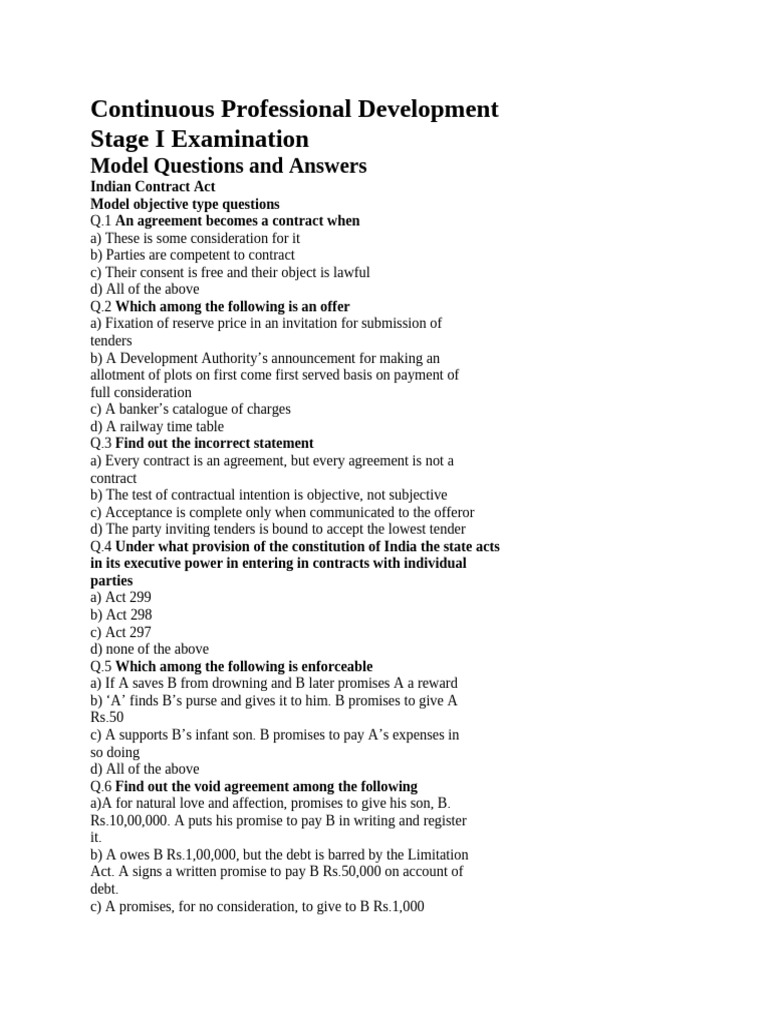 Model Questions on Indian Contract Act | PDF | Guarantee | Audit