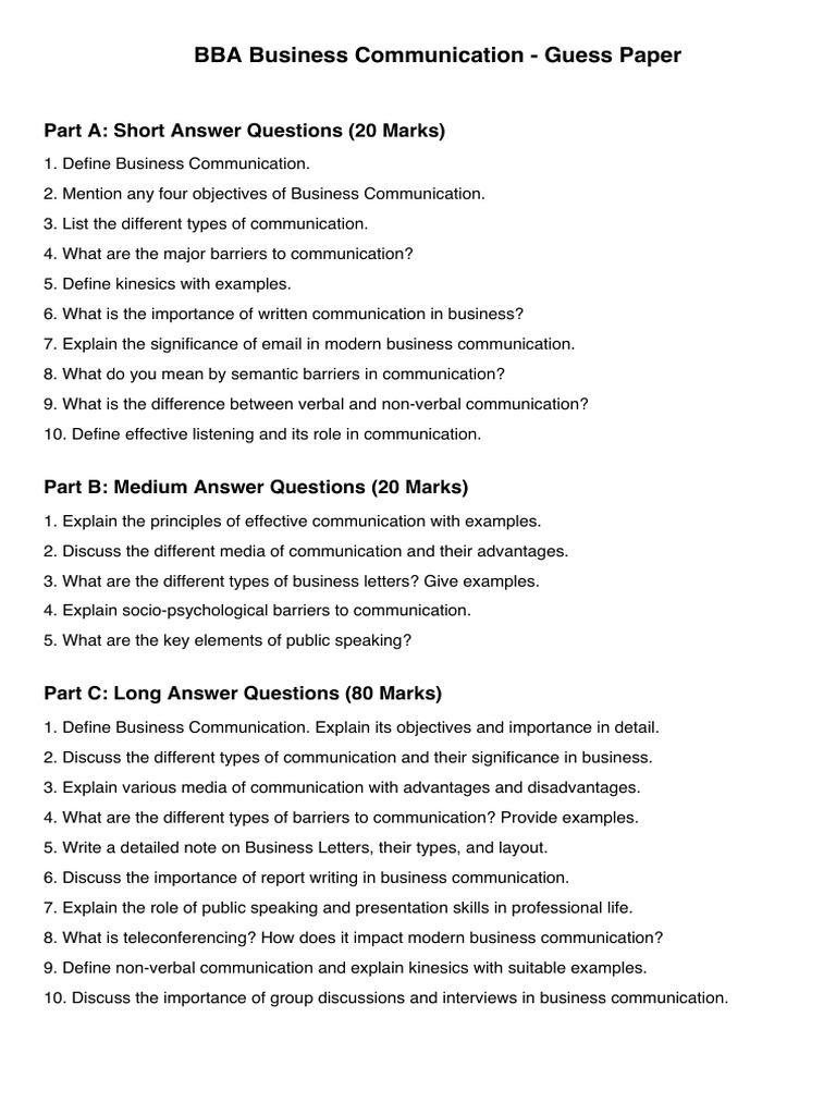 BBA Business Communication Exam Guide | PDF