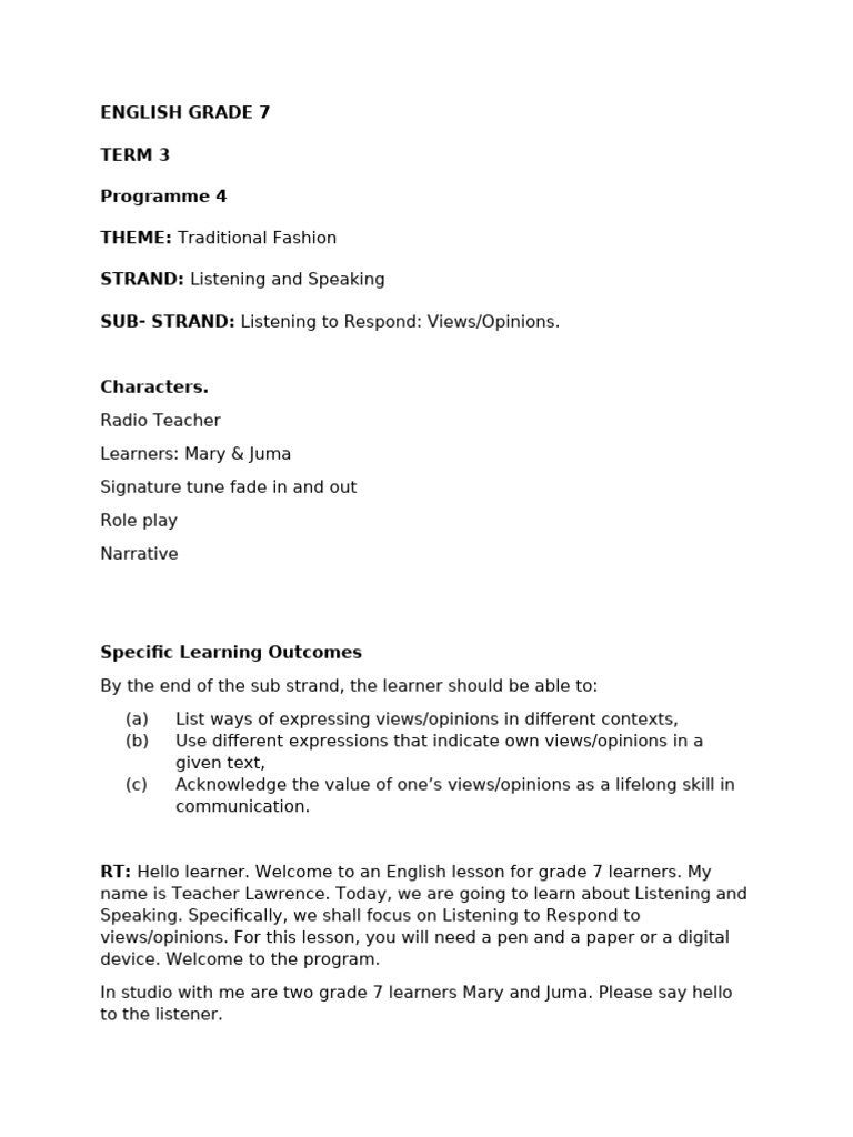 Prog 4 Eng Grade 7 Term 3 | PDF | Learning