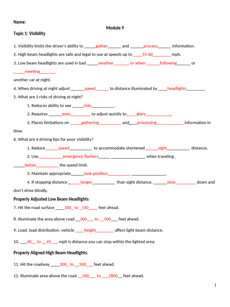 Module 9 PWCS 2016-Student Workbook Slay | PDF | Road | Headlamp
