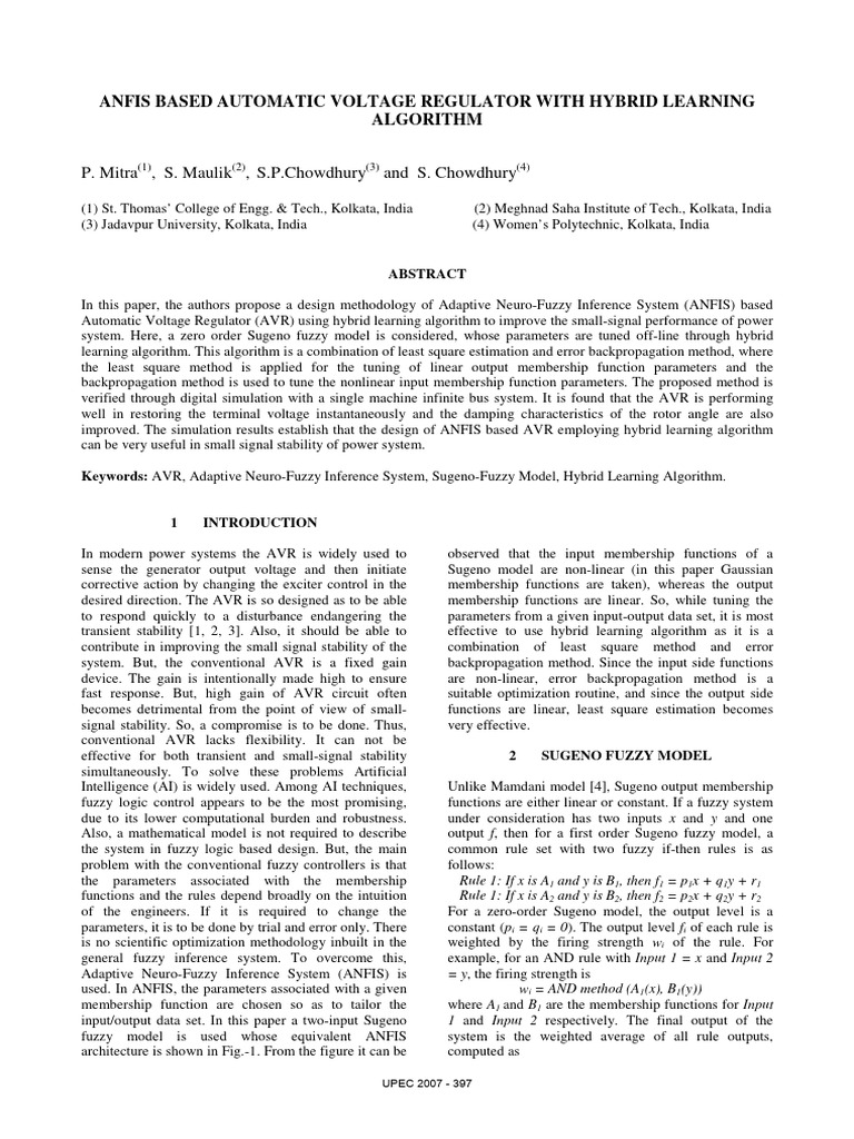ANFIS AVR with Hybrid Learning Algorithm | PDF | Fuzzy Logic | Least ...